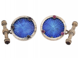 RUSSIAN GILT SILVER ENAMEL RUBY STONE CUFFLINKS