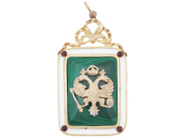 RUSSIAN 88 GILT SILVER MALACHITE ENAMEL PENDANT