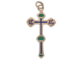 RUSSIAN ORTHODOX SILVER CHAMPLEVE ENAMEL CROSS