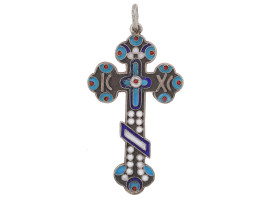 RUSSIAN 88 SILVER CLOISONNE ENAMEL CROSS PENDANT