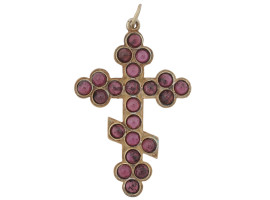 RUSSIAN 88 GILT SILVER GARNET STONE CROSS PENDANT