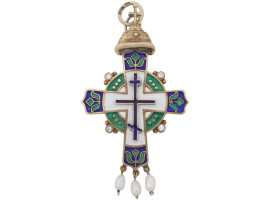 RUSSIAN SILVER ENAMEL ORTHODOX CROSS PENDANT