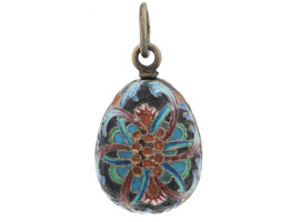 RUSSIAN 84 GILT SILVER ENAMEL EASTER EGG PENDANT