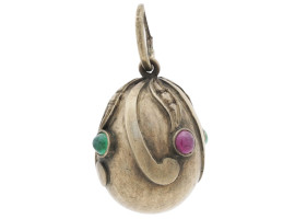 RUSSIAN 84 GILT SILVER RUBY EMERALD EGG PENDANT