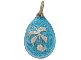 RUSSIAN SILVER ENAMEL DIAMOND EASTER EGG PENDANT