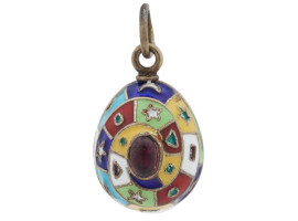 RUSSIAN SILVER ENAMEL RUBY EASTER EGG PENDANT