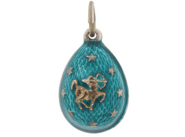 RUSSIAN 84 SILVER ENAMEL SAGITTARIUS EGG PENDANT