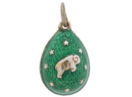 RUSSIAN SILVER ENAMEL ARIES EASTER EGG PENDANT