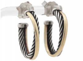 DAVID YURMAN 14K GOLD AND STERLING HOOP EARRINGS