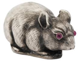 RUSSIAN SILVER FIGURE OF A MOUSE WITH RUBY EYES