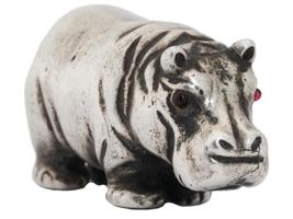 RUSSIAN SILVER FIGURE OF A HIPPO WITH RUBY EYES