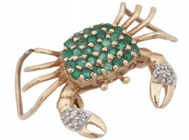 14K GOLD CRAB BROOCH WITH DIAMONDS AND TSAVORITE