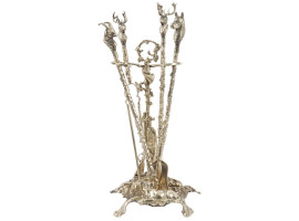 VINTAGE FRENCH BRASS FIREPLACE STAND WITH TOOLS