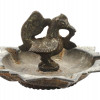 ANTIQUE 19TH C CAST BRONZE ASHTRAY WITH BIRD PIC-0