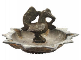 ANTIQUE 19TH C CAST BRONZE ASHTRAY WITH BIRD