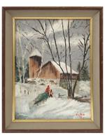 MID CENT WINTER LANDSCAPE OIL PAINTING BY RICHIE