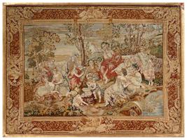 ANTIQUE NEEDLEWORK TAPESTRY GOD APOLLO AND NYMPHS