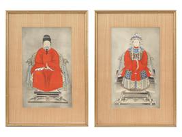 CHINESE QING ANCESTOR PORTRAIT GOUACHE PAINTINGS