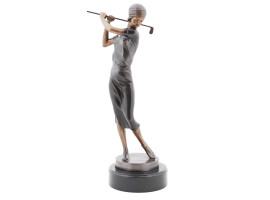 ART DECO BRONZE SCULPTURE OF LADY PLAYING GOLF