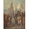 MEDIEVAL CITYSCAPE OIL PAINTING BY ALFRED BENTLEY PIC-1