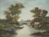 ANTIQUE 19TH C FRENCH RIVER LANDSCAPE PAINTING PIC-1