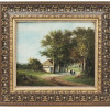 ANTIQUE 19TH C FRENCH VILLAGE LANDSCAPE PAINTING PIC-0