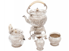 FOUR PIECE ENGLISH VICTORIAN STERLING SILVER TEA SERVICE
