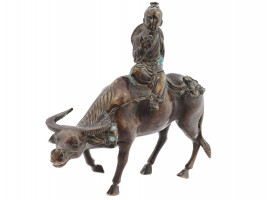 ANTIQUE ASIAN BRONZE FIGURE WATER BUFFALO AND BOY