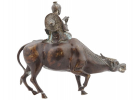 ANTIQUE ASIAN BRONZE FIGURE WATER BUFFALO AND BOY