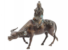 ANTIQUE ASIAN BRONZE FIGURE WATER BUFFALO AND BOY