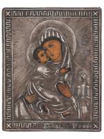 RUSSIAN TRAVEL ICON MOTHER OF GOD IN SILVER OKLAD