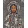 RUSSIAN TRAVEL ICON JESUS CHRIST IN SILVER OKLAD PIC-1