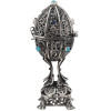 RUSSIAN SILVER FILIGREE EGG CASKET W LION FIGURE PIC-4