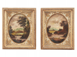 ANTIQUE 19TH C LANDSCAPE OIL ON COPPER PAINTINGS