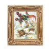 FRAMED STILL LIFE WITH BOOKS AND ROSES PAINTING PIC-0