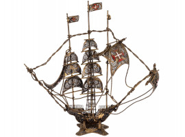 PORTUGUESE SILVER GILT CANNETILLE FILIGREE SHIP