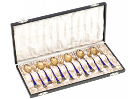 SORENCO DENMARK GILT SILVER ENAMEL CUTLERY IOB