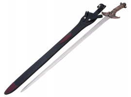 PAKISTANI SWORD WITH WOOD GRIP IN LEATHER SHEATH