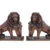 ANTIQUE GUARDIAN LIONS HAND CARVED WOOD BOOKENDS PIC-1
