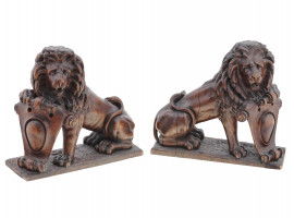 ANTIQUE GUARDIAN LIONS HAND CARVED WOOD BOOKENDS