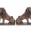 ANTIQUE GUARDIAN LIONS HAND CARVED WOOD BOOKENDS PIC-2