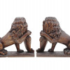 ANTIQUE GUARDIAN LIONS HAND CARVED WOOD BOOKENDS PIC-3