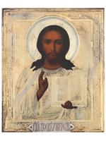 RUSSIAN ICON OF JESUS CHRIST IN GILT SILVER OKLAD