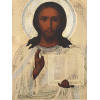 RUSSIAN ICON OF JESUS CHRIST IN GILT SILVER OKLAD PIC-1