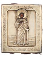 ANTIQUE RUSSIAN ICON ST ALEXANDER IN SILVER OKLAD