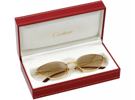 CARTIER RIVOLI WOMENS GOLD CAT EYE SUNGLASSES IOB