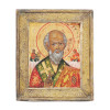 19TH C RUSSIAN ICON OF ST NICHOLAS W CHASED OKLAD PIC-0