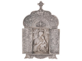 VINTAGE ORTHODOX GREEK SILVER TRIPTYCH VIRGIN MARY