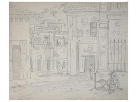 1957 AMERICAN CITY SCENE DRAWING BY GEORGE SPECK