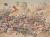 ANTIQUE COLORED LITHOGRAPH MEDIEVAL BATTLE SCENE PIC-1